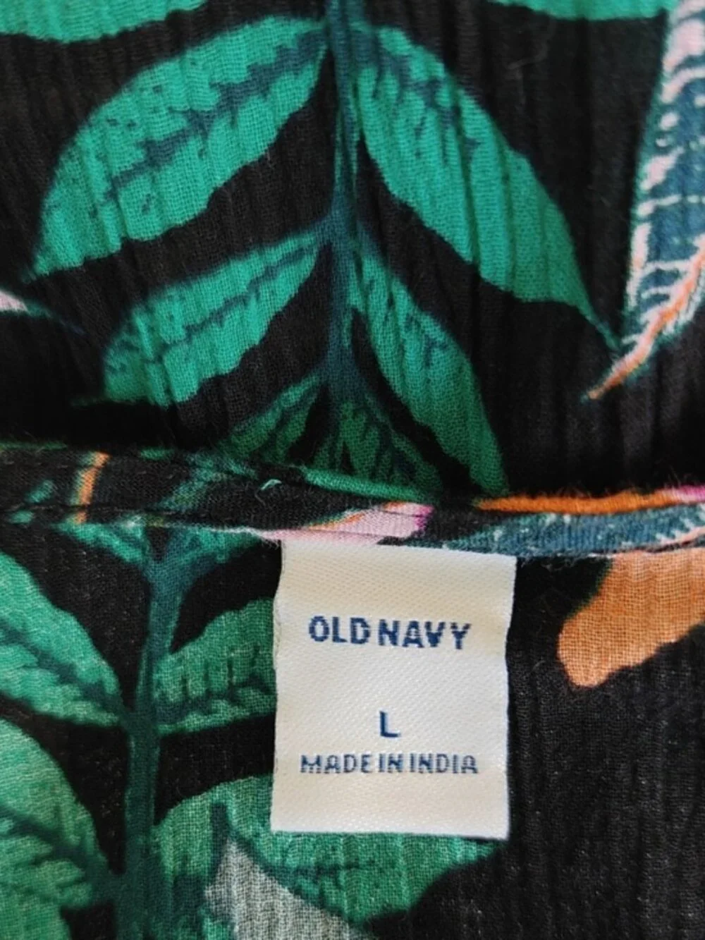 Old Navy Sz L Swim Cover Up Tropical Leaf Crinkle Gauze Caftan